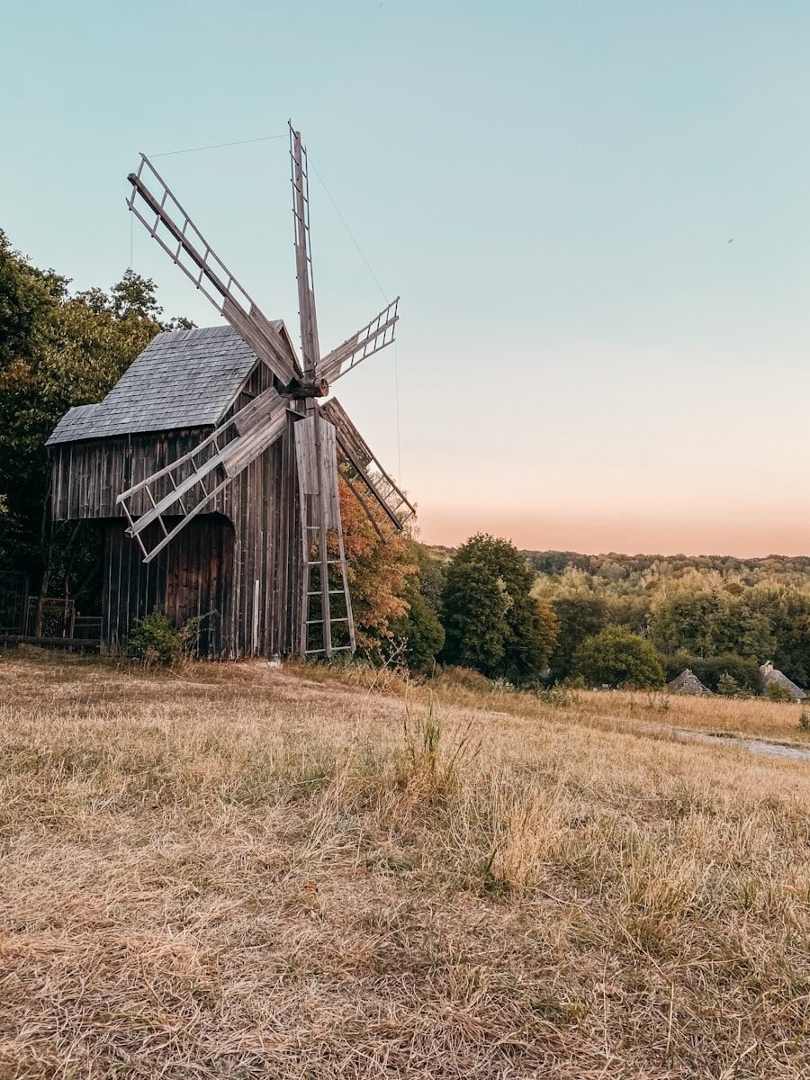 brown wooden house on brown grass field during daytime